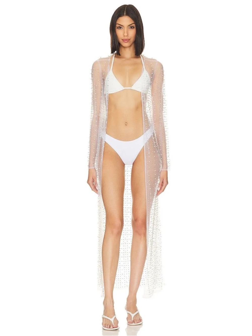 NWT Beach Bunny Late Nights Pearl Mesh Cardigan in White Bling robe large